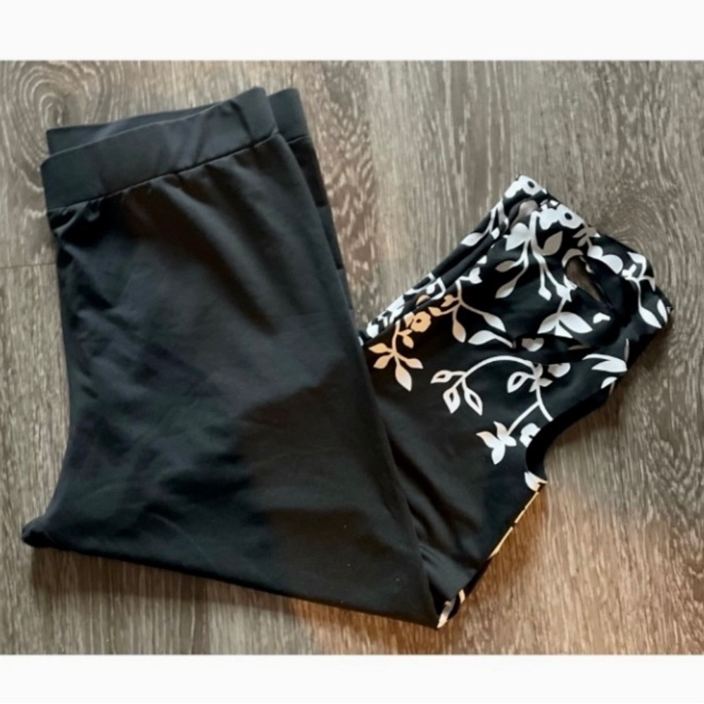 WORN ONCE! SUPER CUTE CAPRI PANTS WITH FLORAL HEM AND HOLE ACCENTS! - Picture 2 of 9
